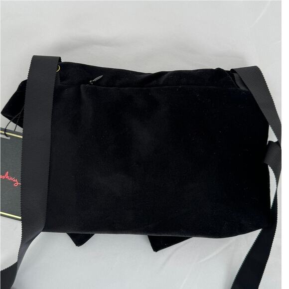 Les Archives Velvet Bow Ribbon Tie Purse Crossbody New Black Cocktail Belt Bag - Picture 5 of 7
